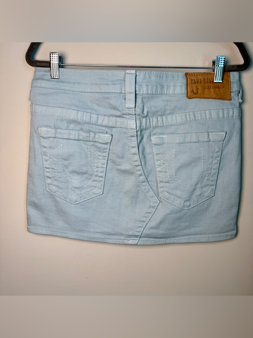 True Religion Denim Mini Skirt | Size 30 | Ice Blue Wash | Y2K Festival Summer